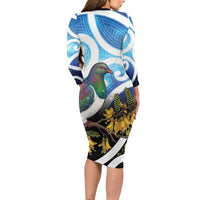 Kekeru New Zealand Matariki Family Matching Long Sleeve Bodycon Dress and Hawaiian Shirt Kukupa Kowhai Maori New Year Blue Version LT14 - Polynesian Pride