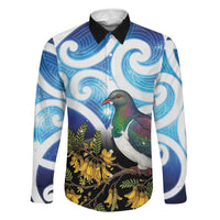 Kekeru New Zealand Matariki Family Matching Mermaid Dress and Hawaiian Shirt Kukupa Kowhai Maori New Year Blue Version LT14 Dad's Shirt - Long Sleeve Blue - Polynesian Pride