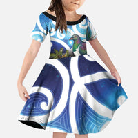 Kekeru New Zealand Matariki Family Matching Off Shoulder Maxi Dress and Hawaiian Shirt Kukupa Kowhai Maori New Year Blue Version LT14 Daughter's Dress Blue - Polynesian Pride