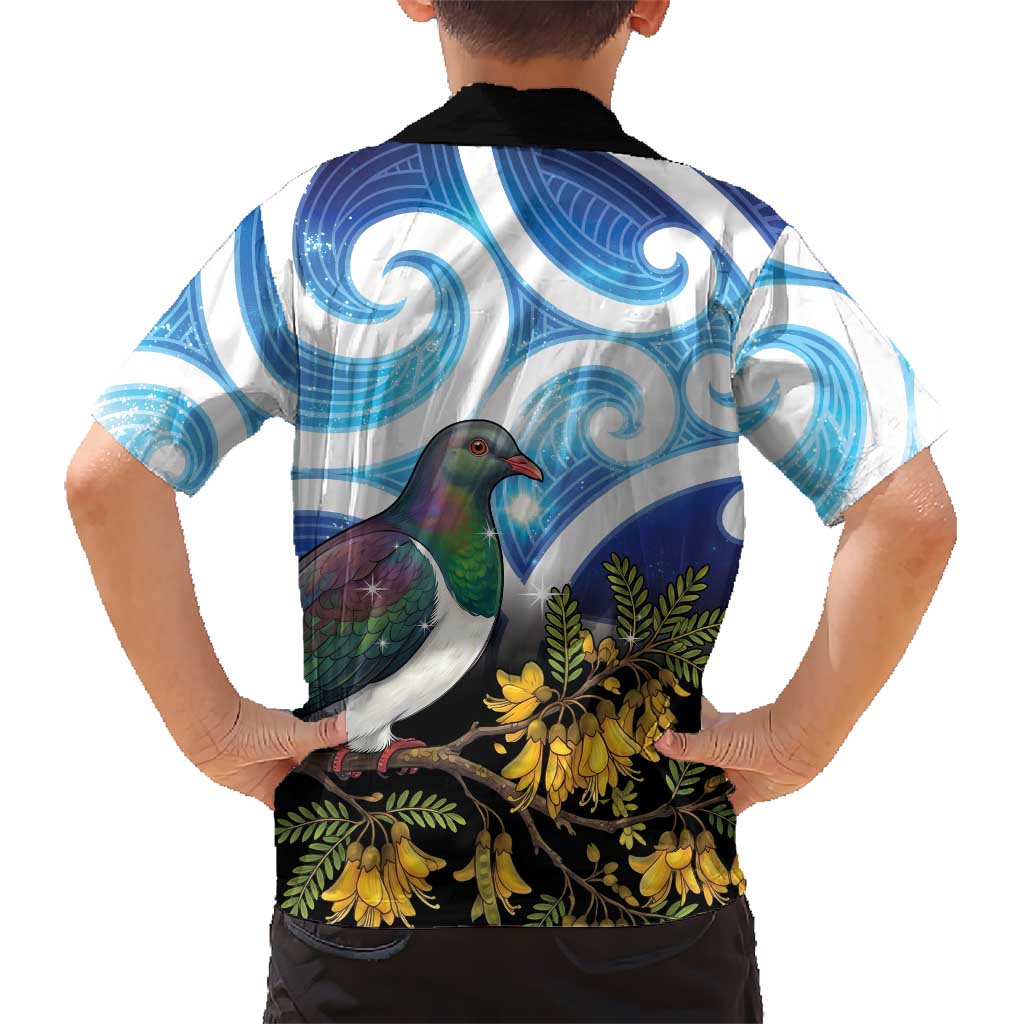 Kekeru New Zealand Matariki Family Matching Short Sleeve Bodycon Dress and Hawaiian Shirt Kukupa Kowhai Maori New Year Blue Version LT14 - Polynesian Pride