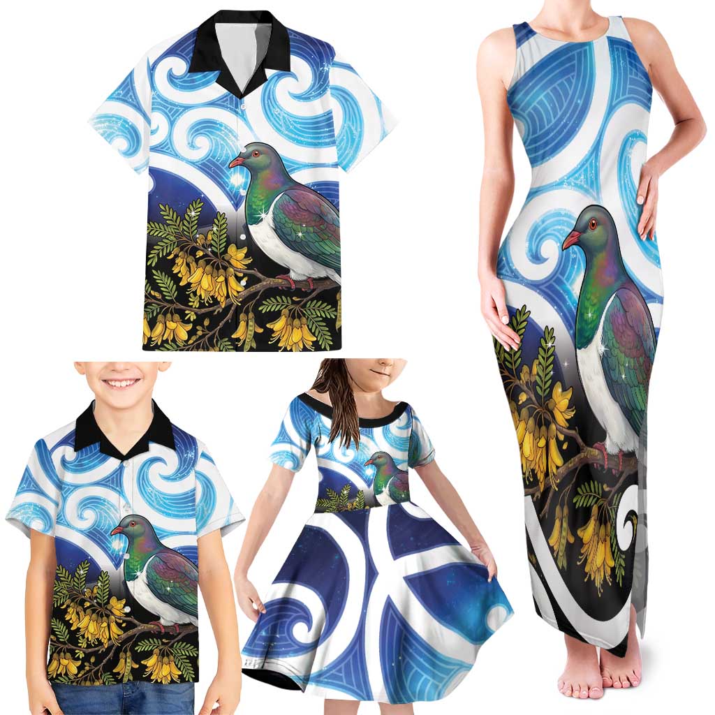 Kekeru New Zealand Matariki Family Matching Tank Maxi Dress and Hawaiian Shirt Kukupa Kowhai Maori New Year Blue Version LT14 - Polynesian Pride