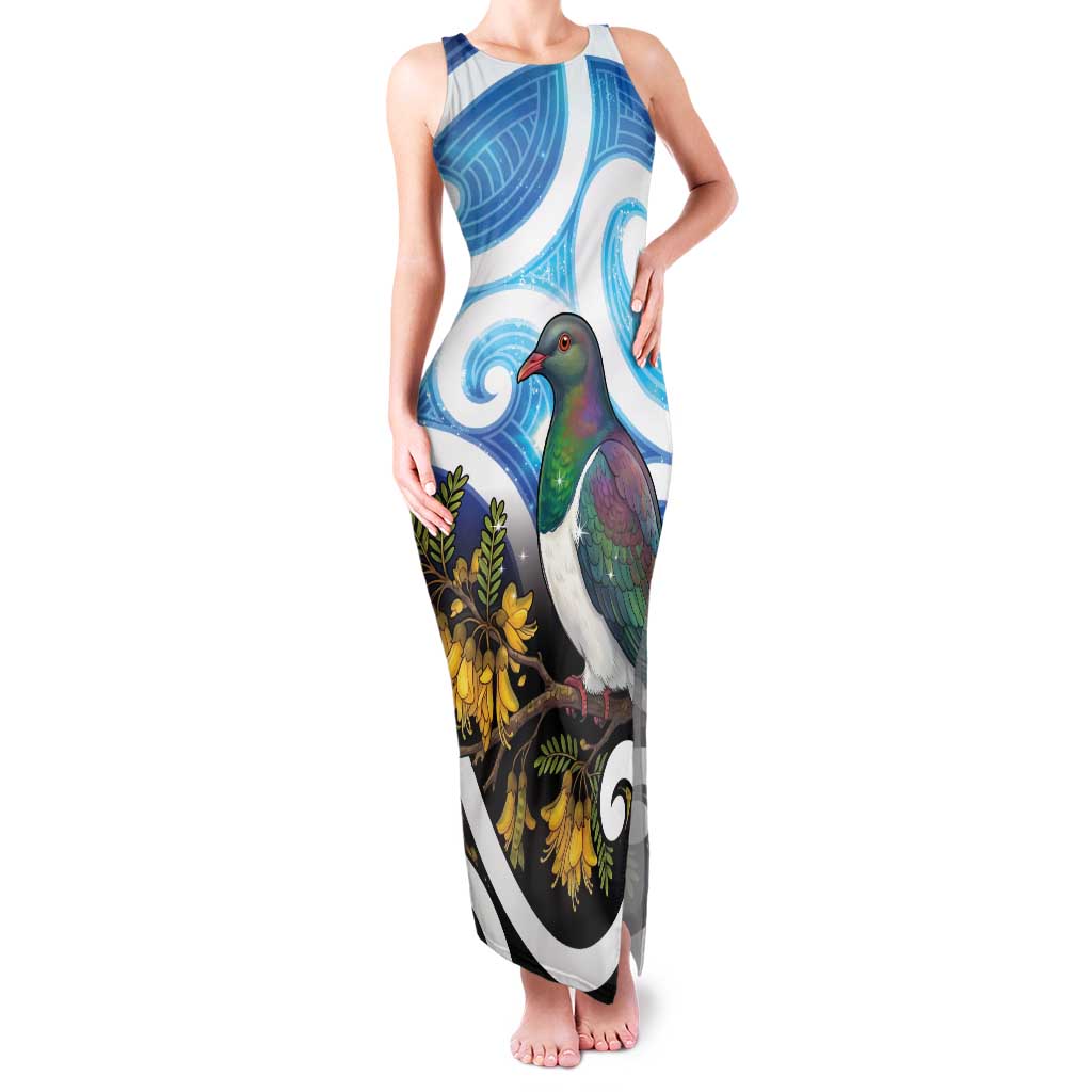 Kekeru New Zealand Matariki Family Matching Tank Maxi Dress and Hawaiian Shirt Kukupa Kowhai Maori New Year Blue Version LT14 Mom's Dress Blue - Polynesian Pride