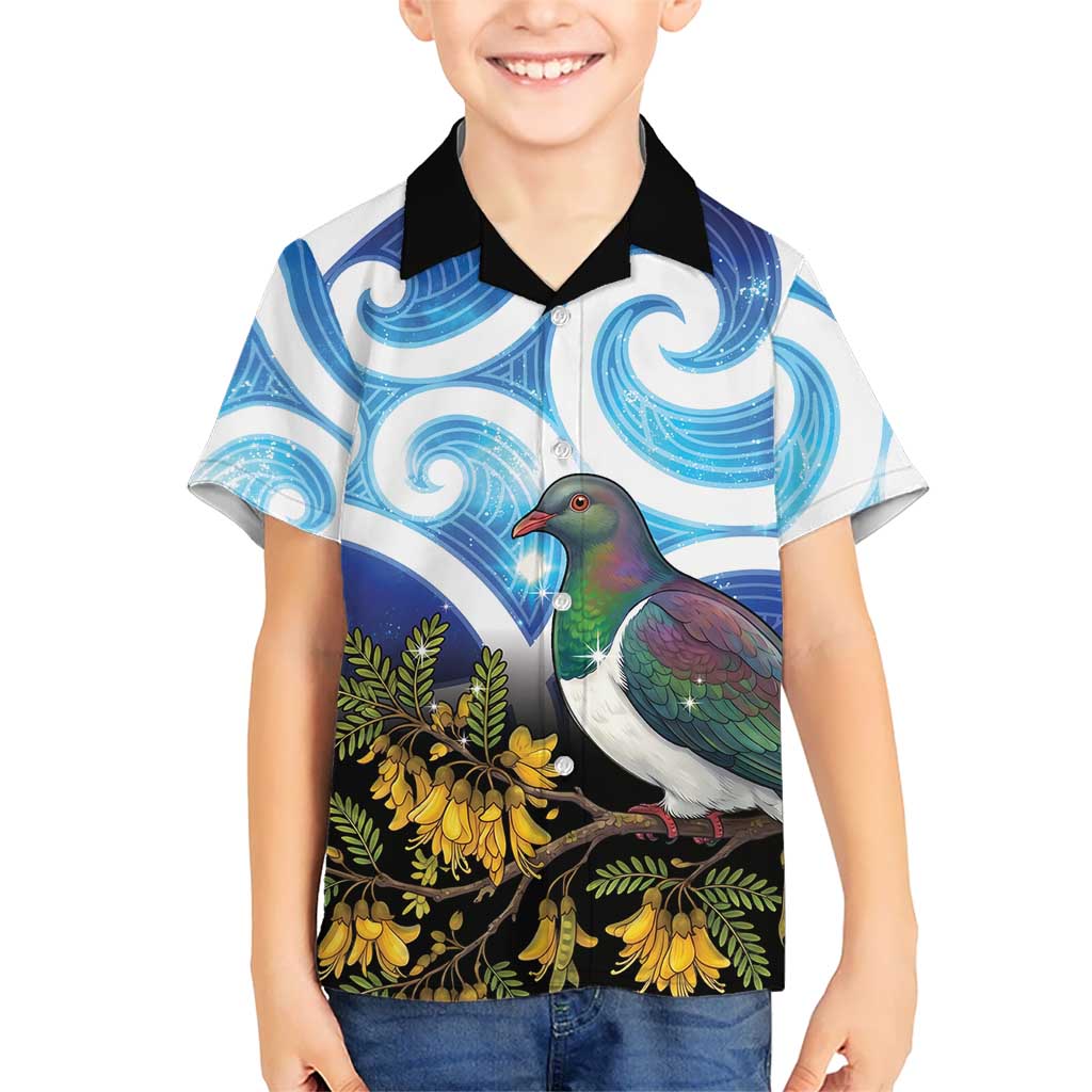 Kekeru New Zealand Matariki Kid Hawaiian Shirt Kukupa Kowhai Maori New Year Blue Version