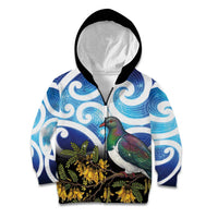 Kekeru New Zealand Matariki Kid Hoodie Kukupa Kowhai Maori New Year Blue Version LT14 Zip Hoodie Blue - Polynesian Pride