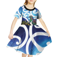 Kekeru New Zealand Matariki Kid Short Sleeve Dress Kukupa Kowhai Maori New Year Blue Version LT14 - Polynesian Pride