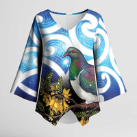Kekeru New Zealand Matariki Kimono Sleeve Blouse Kukupa Kowhai Maori New Year Blue Version LT14 Female Blue - Polynesian Pride