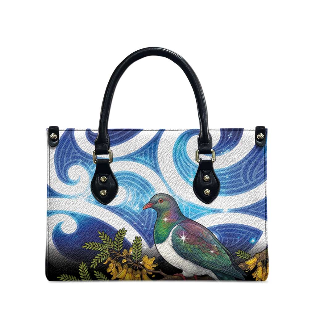 Kekeru New Zealand Matariki Leather Bag Kukupa Kowhai Maori New Year Blue Version LT14 - Polynesian Pride