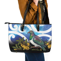 Kekeru New Zealand Matariki Leather Tote Bag Kukupa Kowhai Maori New Year Blue Version LT14 - Polynesian Pride