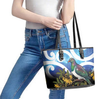 Kekeru New Zealand Matariki Leather Tote Bag Kukupa Kowhai Maori New Year Blue Version LT14 - Polynesian Pride