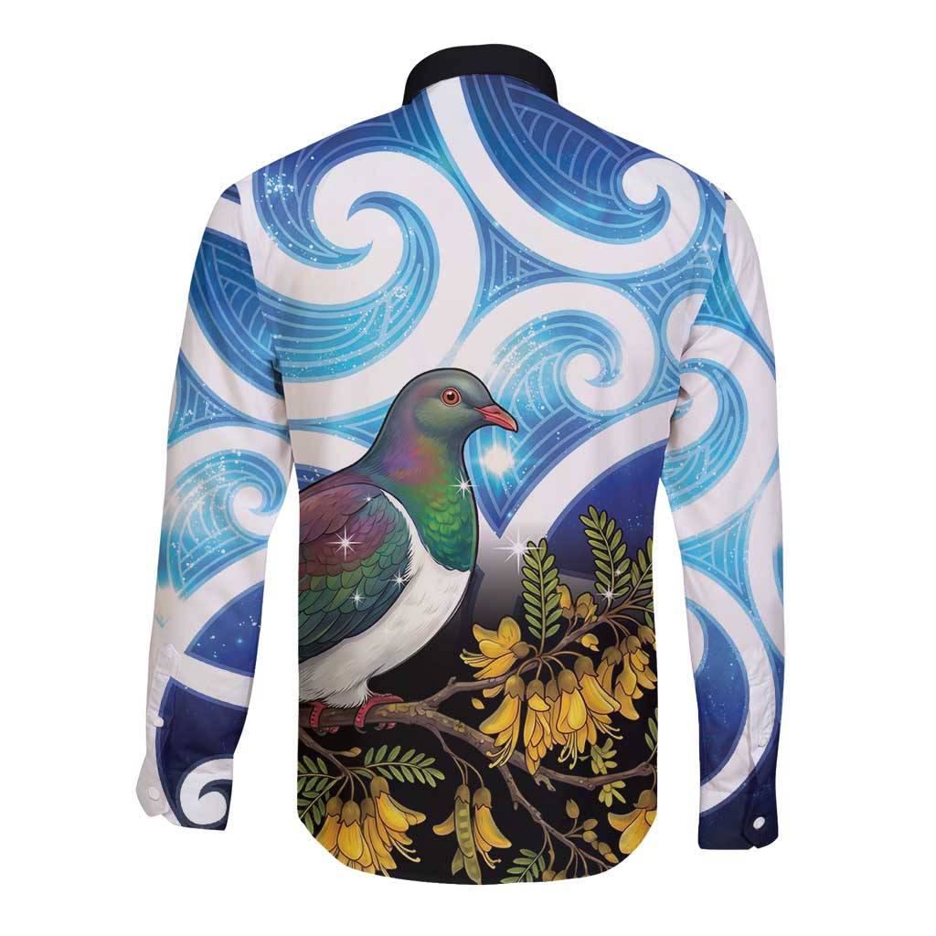 Kekeru New Zealand Matariki Long Sleeve Button Shirt Kukupa Kowhai Maori New Year Blue Version LT14 - Polynesian Pride