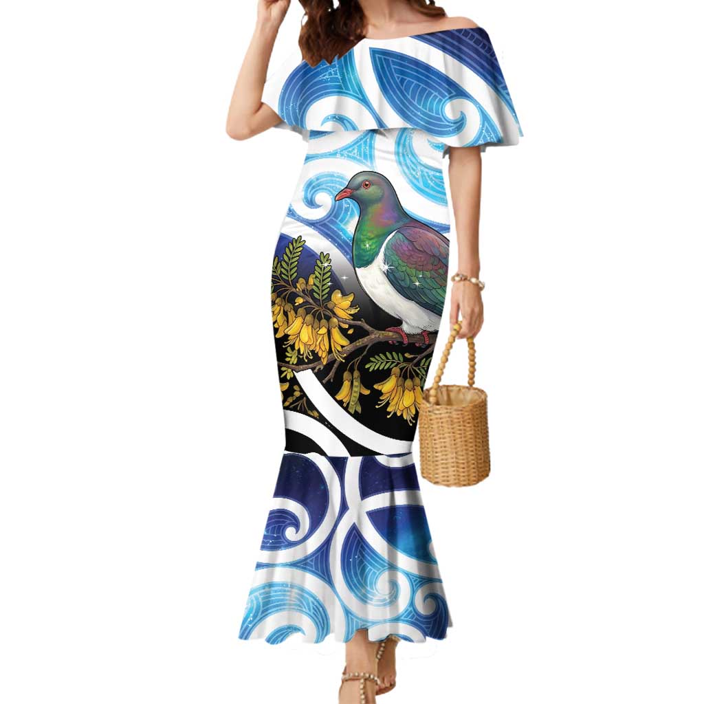Kekeru New Zealand Matariki Mermaid Dress Kukupa Kowhai Maori New Year Blue Version LT14 Women Blue - Polynesian Pride
