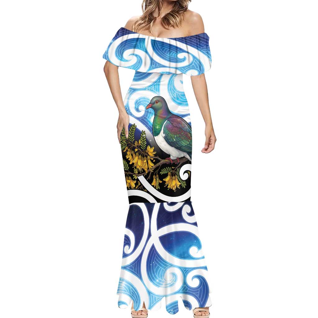 Kekeru New Zealand Matariki Mermaid Dress Kukupa Kowhai Maori New Year Blue Version LT14 - Polynesian Pride