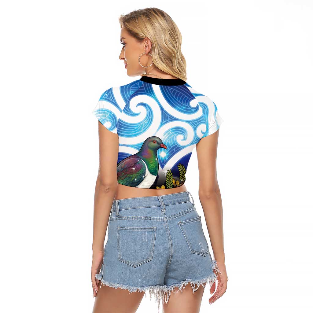 Kekeru New Zealand Matariki Raglan Cropped T Shirt Kukupa Kowhai Maori New Year Blue Version LT14 - Polynesian Pride