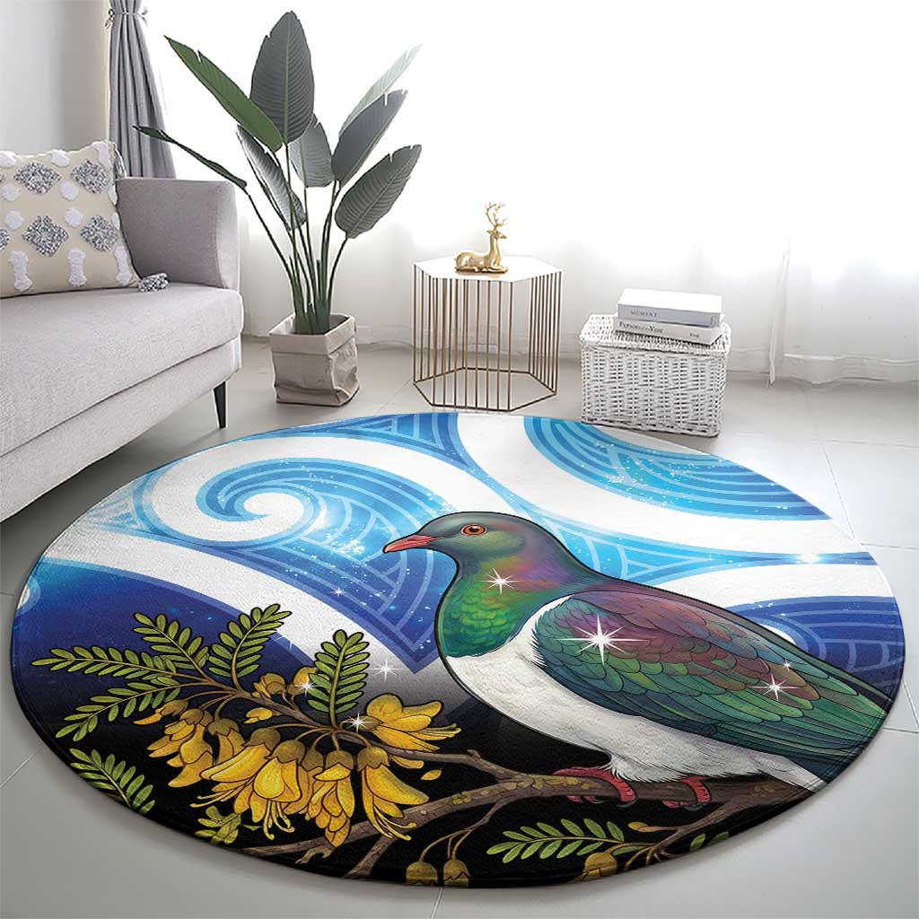 Kekeru New Zealand Matariki Round Carpet Kukupa Kowhai Maori New Year Blue Version LT14 - Polynesian Pride