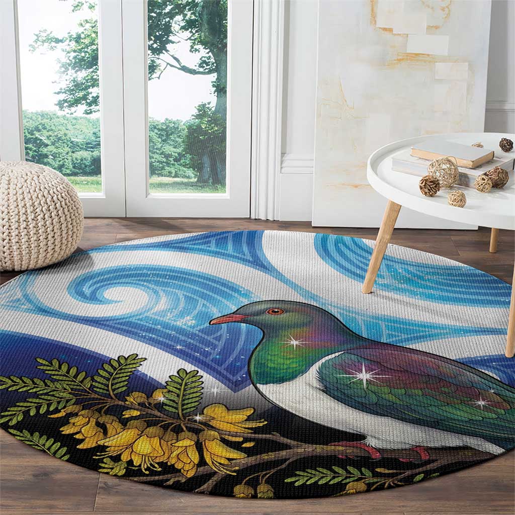 Kekeru New Zealand Matariki Round Carpet Kukupa Kowhai Maori New Year Blue Version LT14 - Polynesian Pride