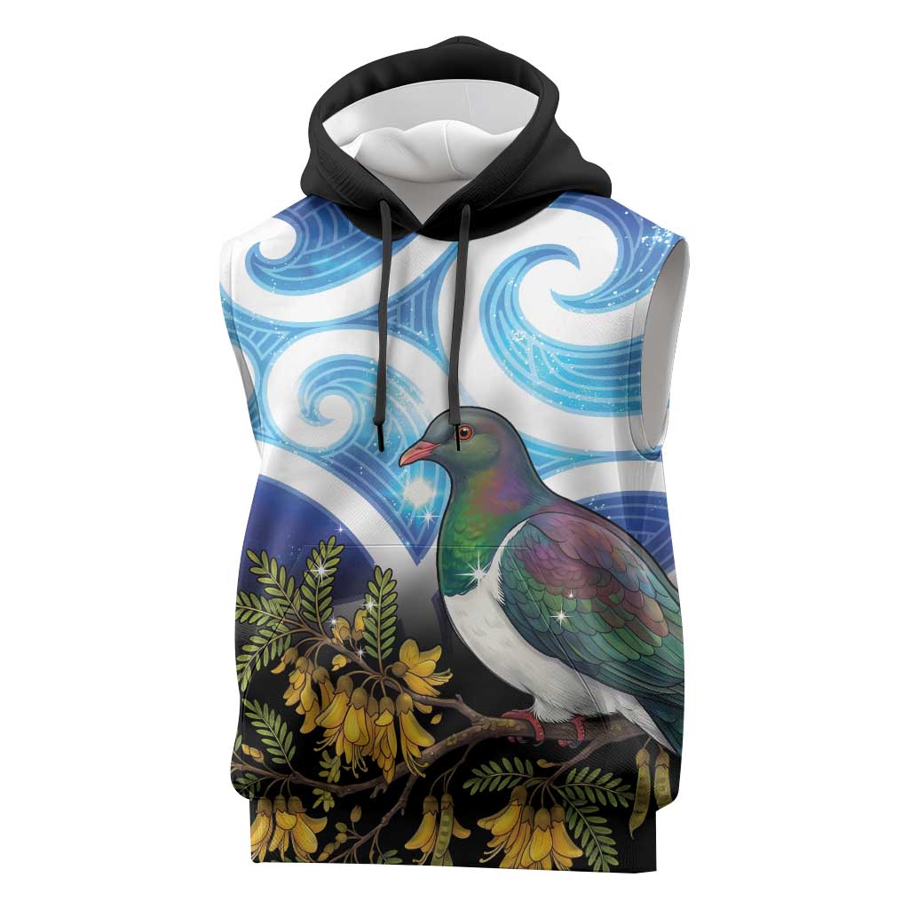 Kekeru New Zealand Matariki Sleeveless Hoodie Kukupa Kowhai Maori New Year Blue Version