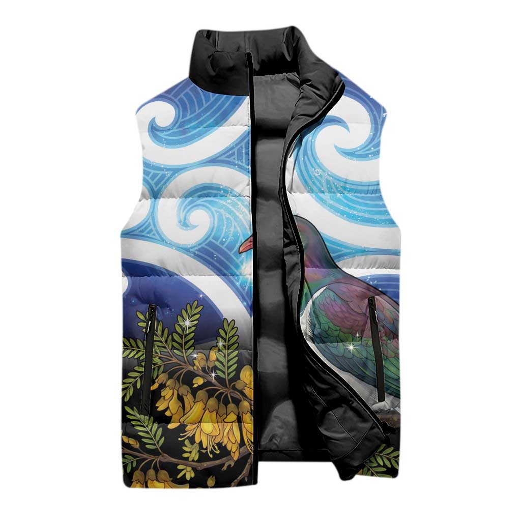 Kekeru New Zealand Matariki Sleeveless Puffer Jacket Kukupa Kowhai Maori New Year Blue Version LT14 - Polynesian Pride