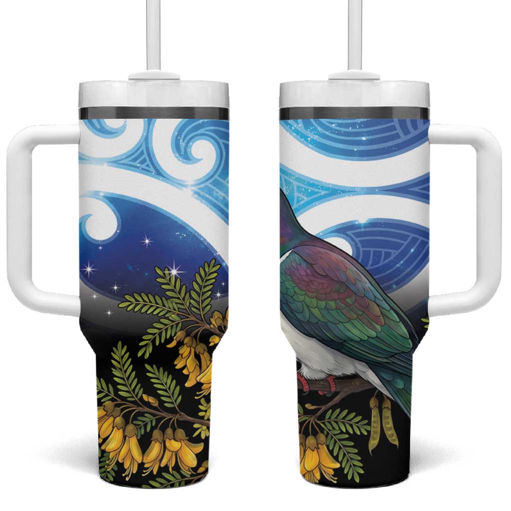 Kekeru New Zealand Matariki Tumbler With Handle Kukupa Kowhai Maori New Year Blue Version LT14 One Size: 40 oz Blue - Polynesian Pride