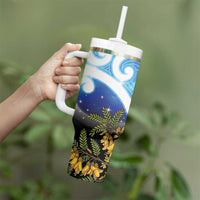 Kekeru New Zealand Matariki Tumbler With Handle Kukupa Kowhai Maori New Year Blue Version LT14 - Polynesian Pride