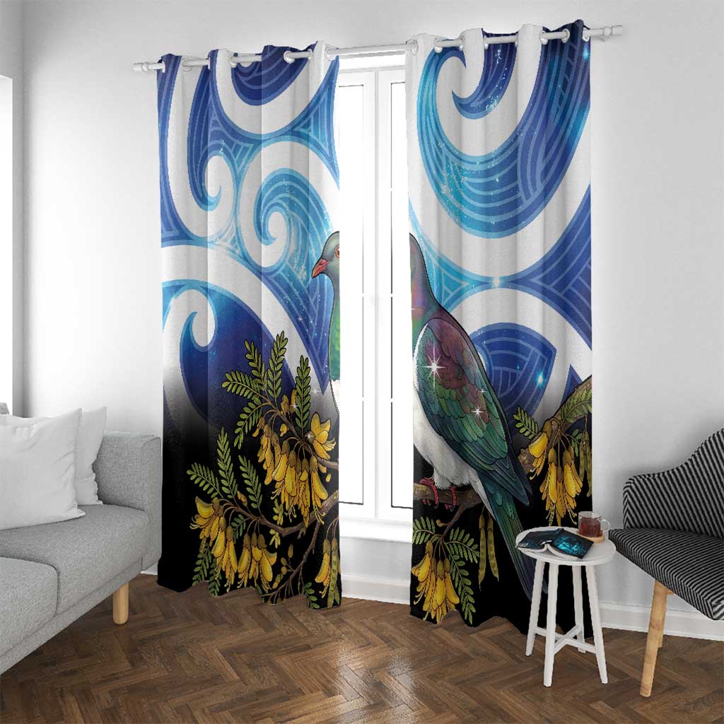 Kekeru New Zealand Matariki Window Curtain Kukupa Kowhai Maori New Year Blue Version LT14 With Grommets Blue - Polynesian Pride