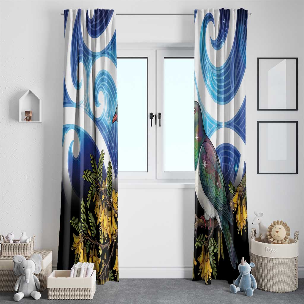 Kekeru New Zealand Matariki Window Curtain Kukupa Kowhai Maori New Year Blue Version LT14 - Polynesian Pride