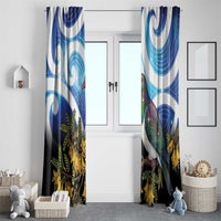 Kekeru New Zealand Matariki Window Curtain Kukupa Kowhai Maori New Year Blue Version LT14 - Polynesian Pride