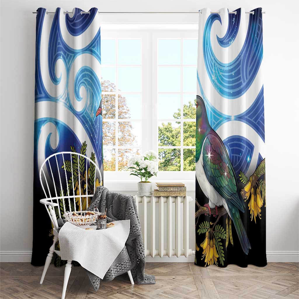 Kekeru New Zealand Matariki Window Curtain Kukupa Kowhai Maori New Year Blue Version LT14 - Polynesian Pride