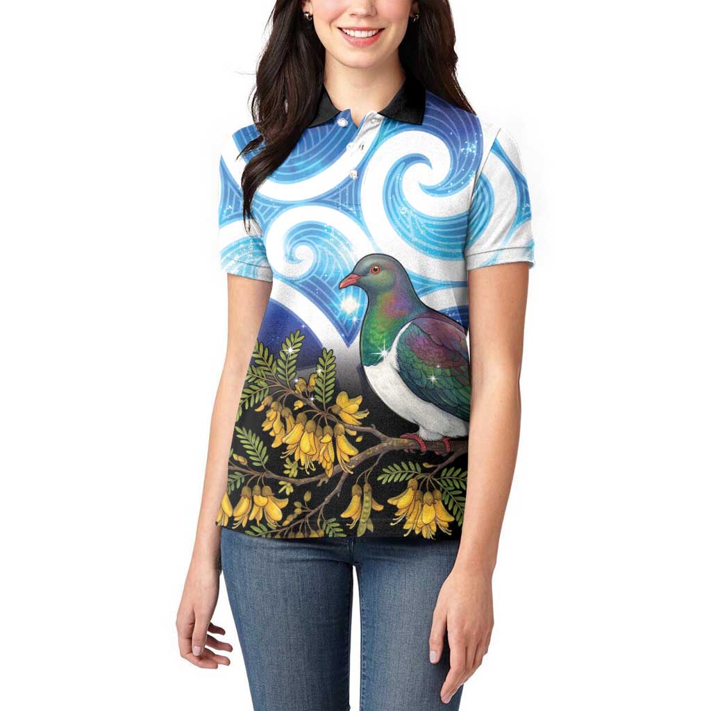Kekeru New Zealand Matariki Women Polo Shirt Kukupa Kowhai Maori New Year Blue Version LT14 - Polynesian Pride