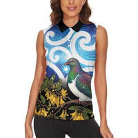 Kekeru New Zealand Matariki Women Sleeveless Polo Shirt Kukupa Kowhai Maori New Year Blue Version LT14 - Polynesian Pride