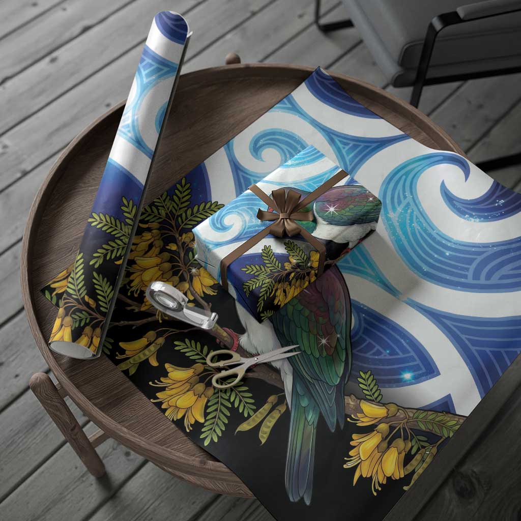 Kekeru New Zealand Matariki Wrapping Paper Kukupa Kowhai Maori New Year Blue Version LT14 - Polynesian Pride