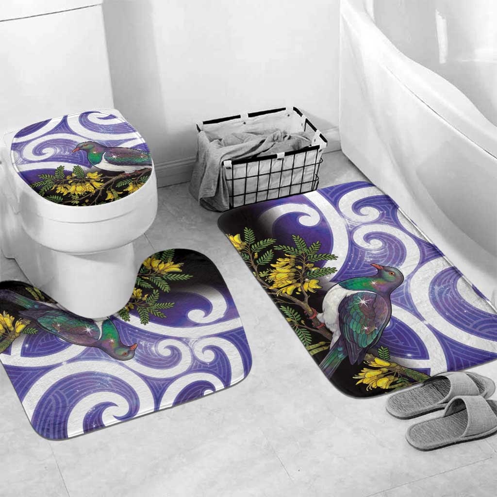 Kekeru New Zealand Matariki Bathroom Set Kukupa Kowhai Maori New Year Purple Version LT14 Mat Set Only (3 pcs) One Size Purple - Polynesian Pride