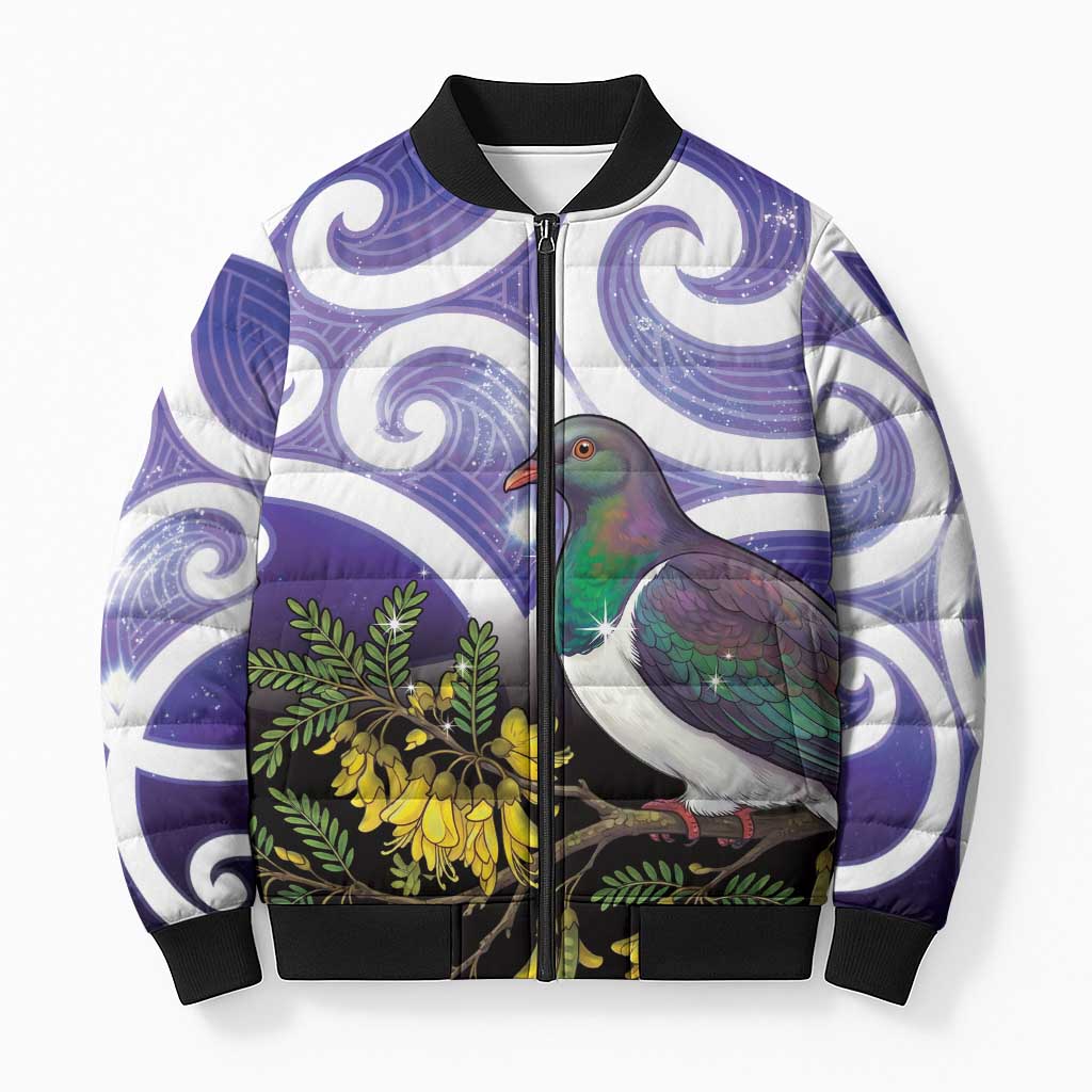 Kekeru New Zealand Matariki Bomber Puffer Jacket Kukupa Kowhai Maori New Year Purple Version
