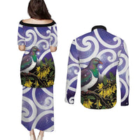 Kekeru New Zealand Matariki Couples Matching Puletasi and Long Sleeve Button Shirt Kukupa Kowhai Maori New Year Purple Version LT14 - Polynesian Pride