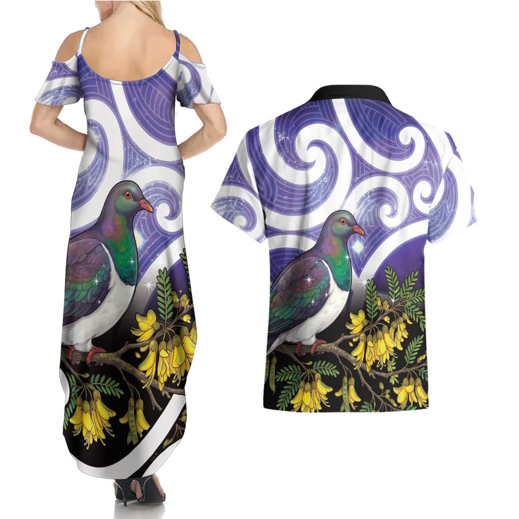 Kekeru New Zealand Matariki Couples Matching Summer Maxi Dress and Hawaiian Shirt Kukupa Kowhai Maori New Year Purple Version LT14 - Polynesian Pride