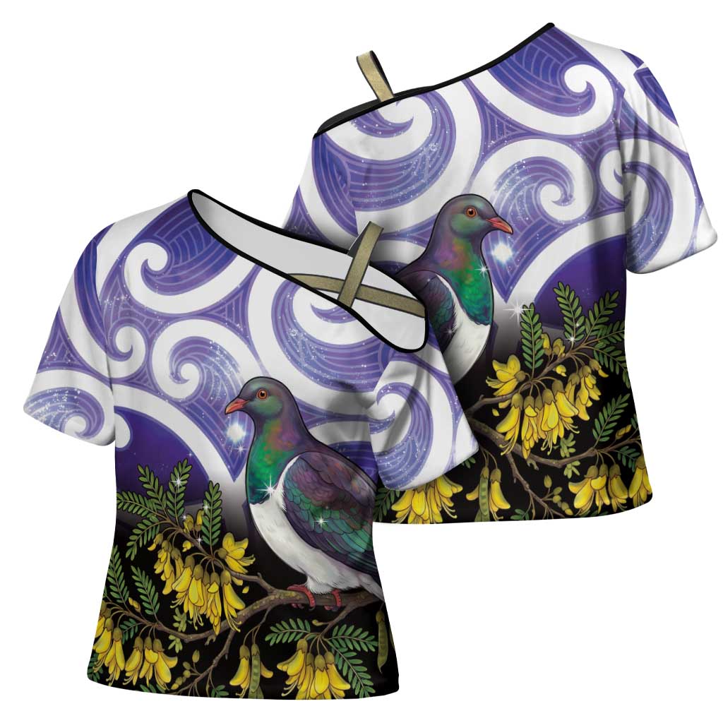 Kekeru New Zealand Matariki Cross Shoulder Shirt Kukupa Kowhai Maori New Year Purple Version LT14 - Polynesian Pride
