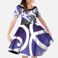 Kekeru New Zealand Matariki Family Matching Long Sleeve Bodycon Dress and Hawaiian Shirt Kukupa Kowhai Maori New Year Purple Version LT14 Daughter's Dress Purple - Polynesian Pride