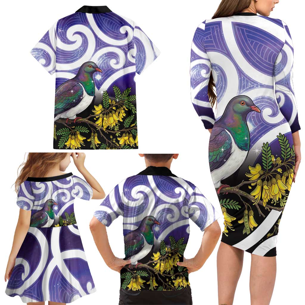 Kekeru New Zealand Matariki Family Matching Long Sleeve Bodycon Dress and Hawaiian Shirt Kukupa Kowhai Maori New Year Purple Version LT14 - Polynesian Pride