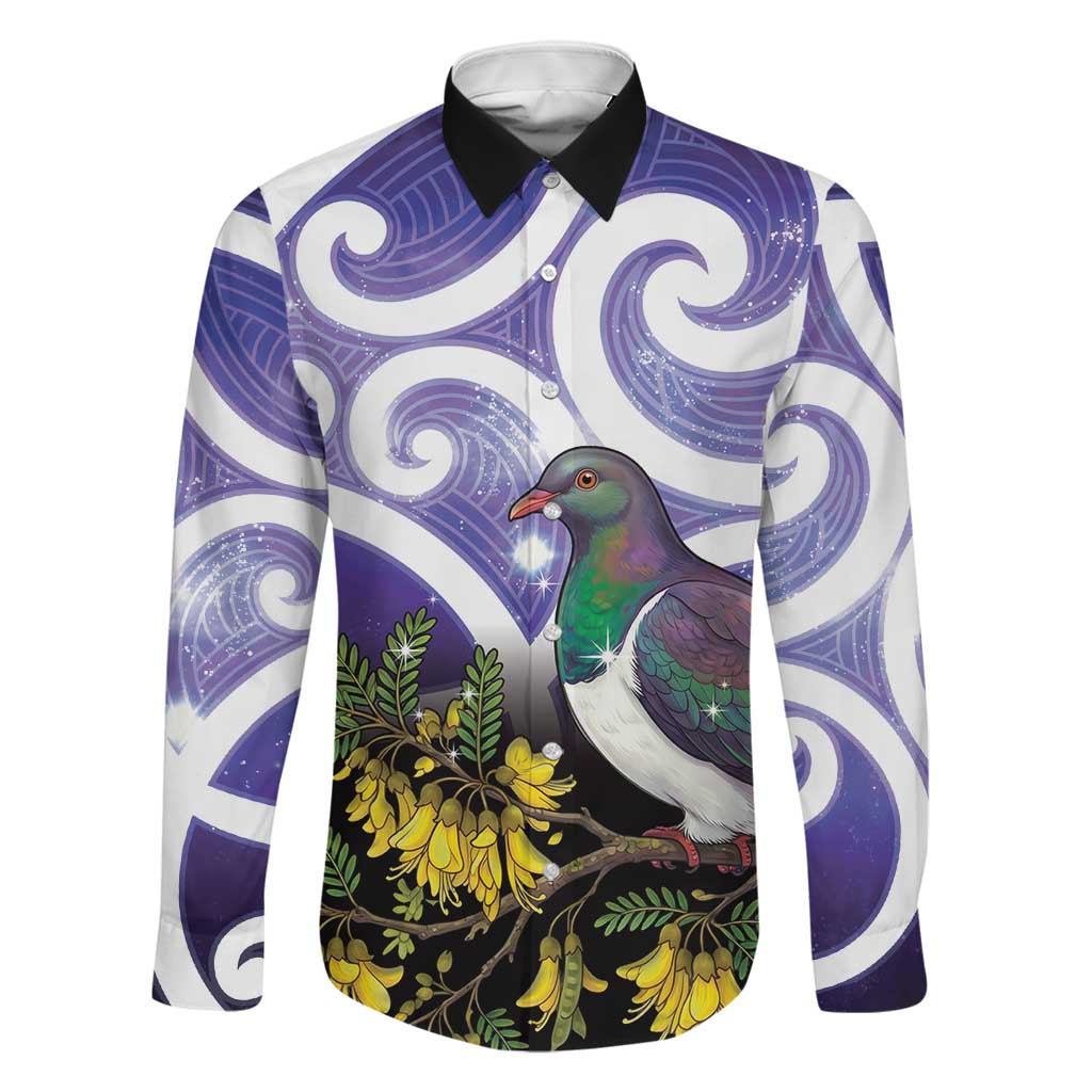 Kekeru New Zealand Matariki Family Matching Mermaid Dress and Hawaiian Shirt Kukupa Kowhai Maori New Year Purple Version LT14 Dad's Shirt - Long Sleeve Purple - Polynesian Pride