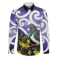 Kekeru New Zealand Matariki Family Matching Short Sleeve Bodycon Dress and Hawaiian Shirt Kukupa Kowhai Maori New Year Purple Version LT14 Dad's Shirt - Long Sleeve Purple - Polynesian Pride