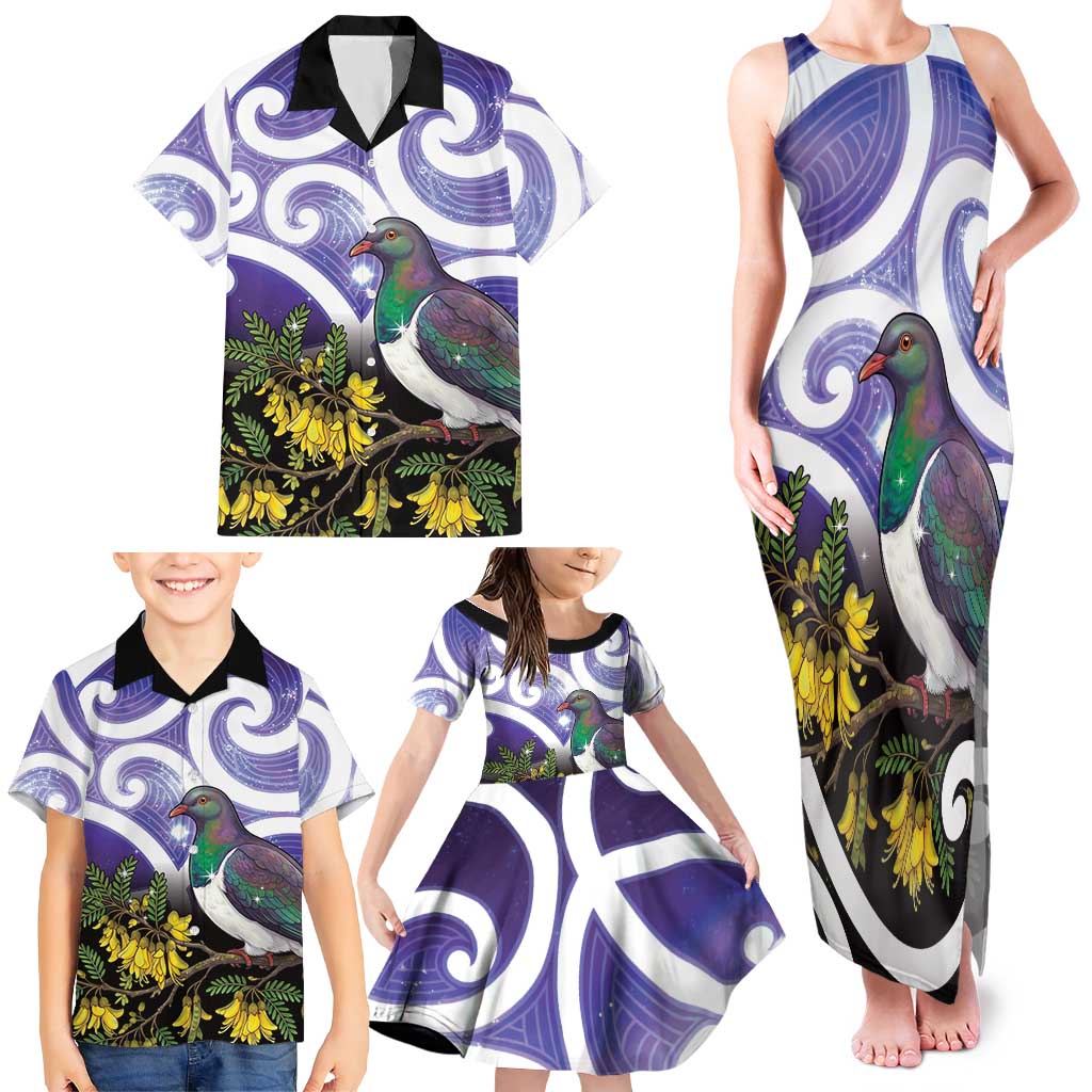 Kekeru New Zealand Matariki Family Matching Tank Maxi Dress and Hawaiian Shirt Kukupa Kowhai Maori New Year Purple Version