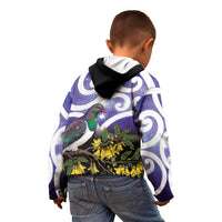 Kekeru New Zealand Matariki Kid Hoodie Kukupa Kowhai Maori New Year Purple Version LT14 - Polynesian Pride