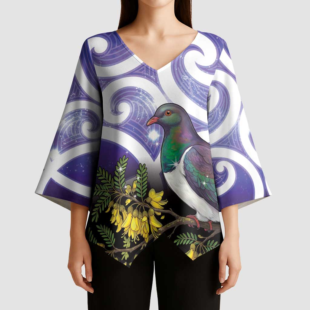 Kekeru New Zealand Matariki Kimono Sleeve Blouse Kukupa Kowhai Maori New Year Purple Version LT14 - Polynesian Pride