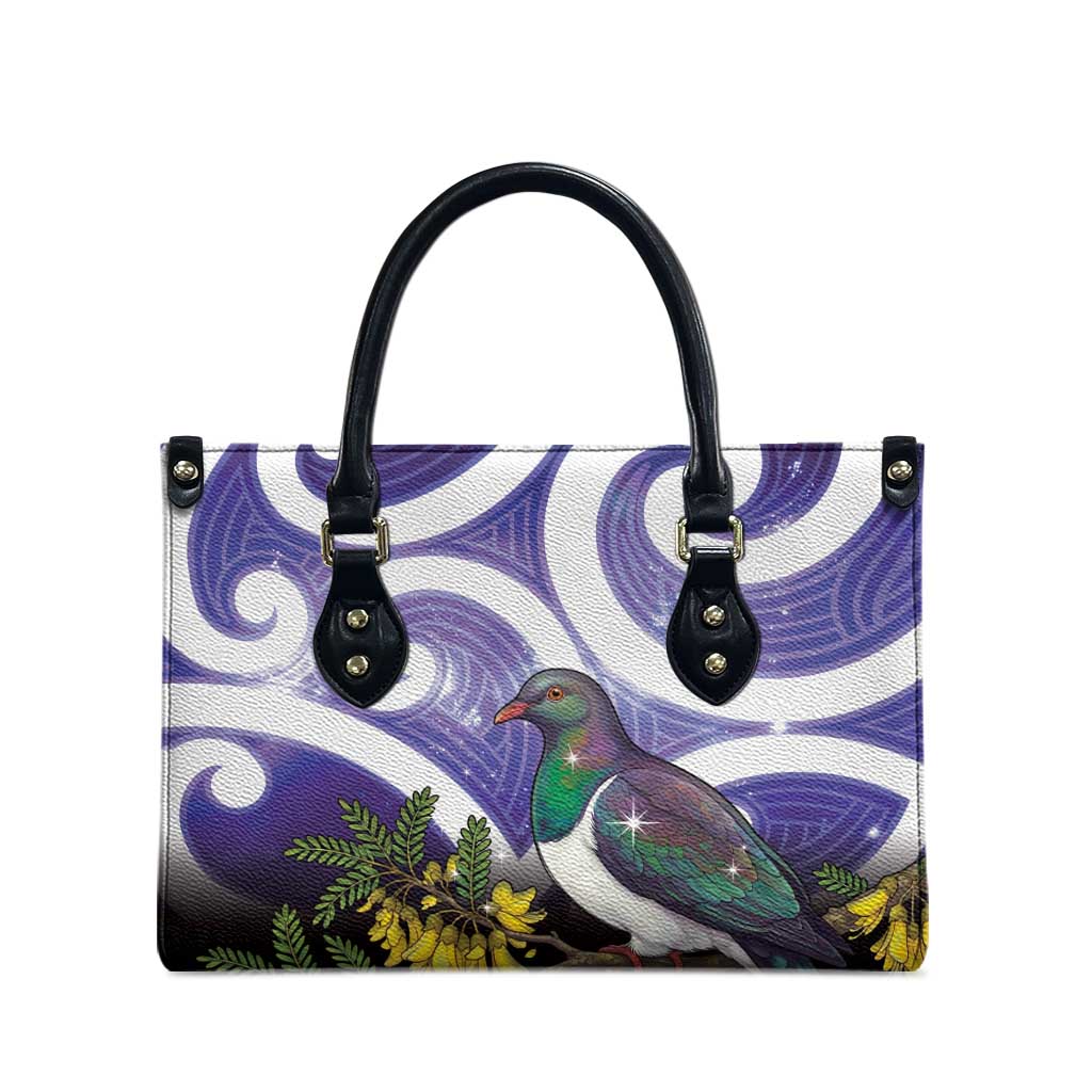 Kekeru New Zealand Matariki Leather Bag Kukupa Kowhai Maori New Year Purple Version LT14 - Polynesian Pride