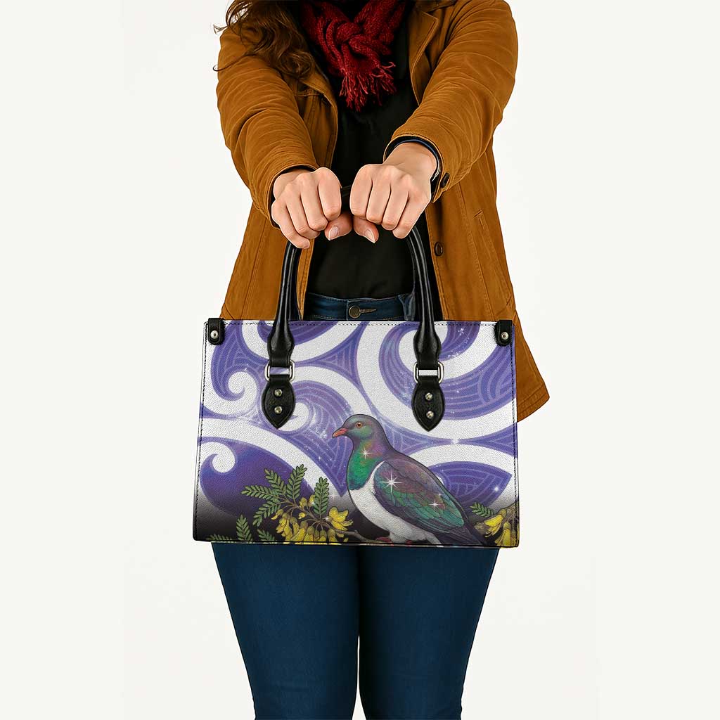 Kekeru New Zealand Matariki Leather Bag Kukupa Kowhai Maori New Year Purple Version LT14 - Polynesian Pride