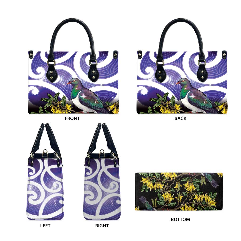 Kekeru New Zealand Matariki Leather Bag Kukupa Kowhai Maori New Year Purple Version LT14 - Polynesian Pride