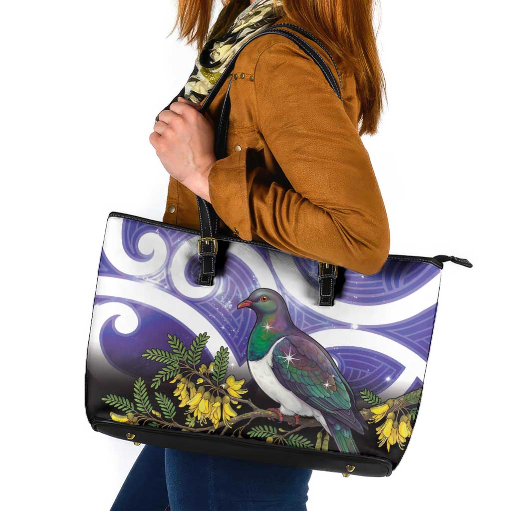 Kekeru New Zealand Matariki Leather Tote Bag Kukupa Kowhai Maori New Year Purple Version LT14 Purple - Polynesian Pride