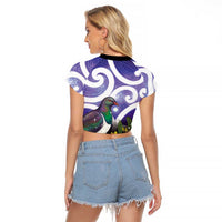 Kekeru New Zealand Matariki Raglan Cropped T Shirt Kukupa Kowhai Maori New Year Purple Version LT14 - Polynesian Pride