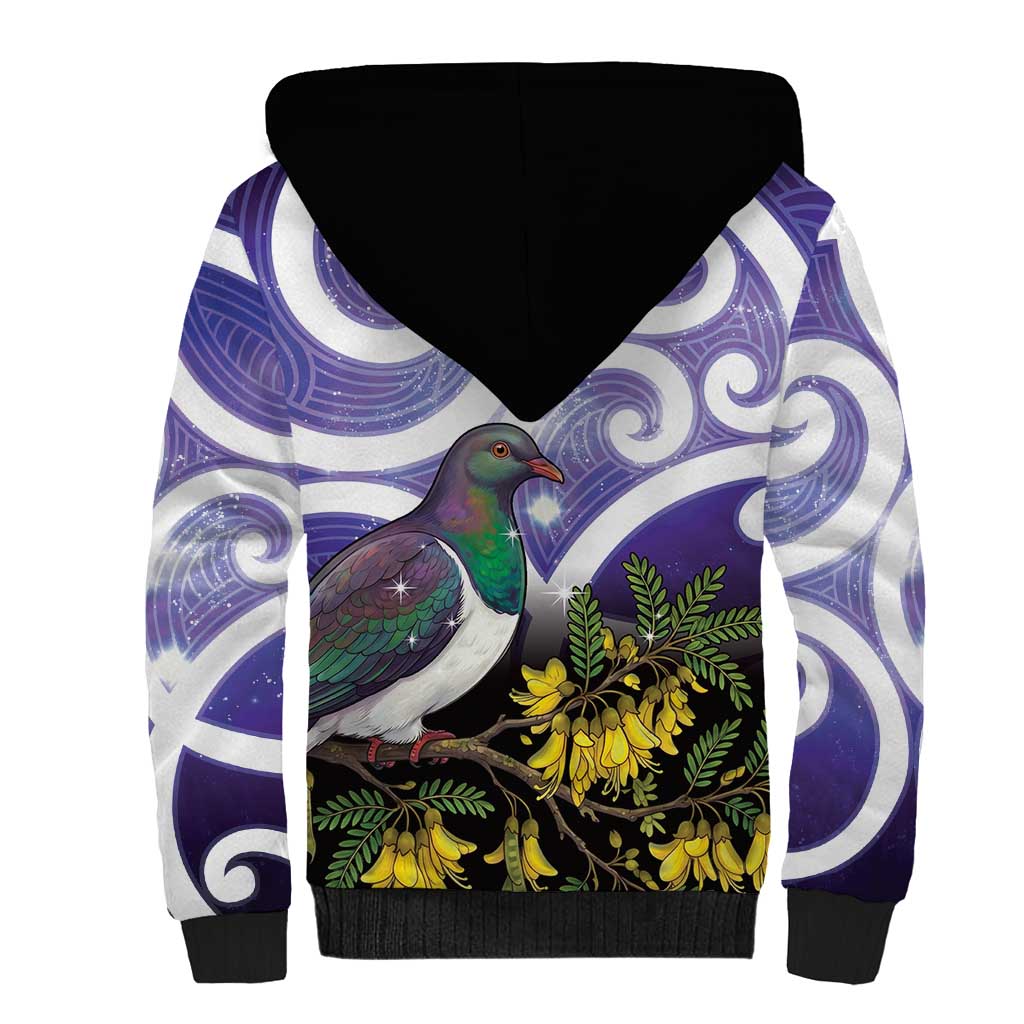 Kekeru New Zealand Matariki Sherpa Hoodie Kukupa Kowhai Maori New Year Purple Version LT14 - Polynesian Pride