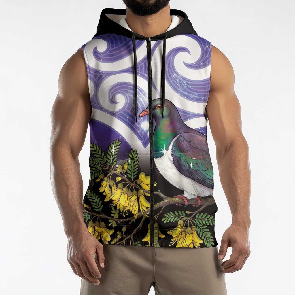 Kekeru New Zealand Matariki Sleeveless Zip Hoodie Kukupa Kowhai Maori New Year Purple Version LT14 - Polynesian Pride
