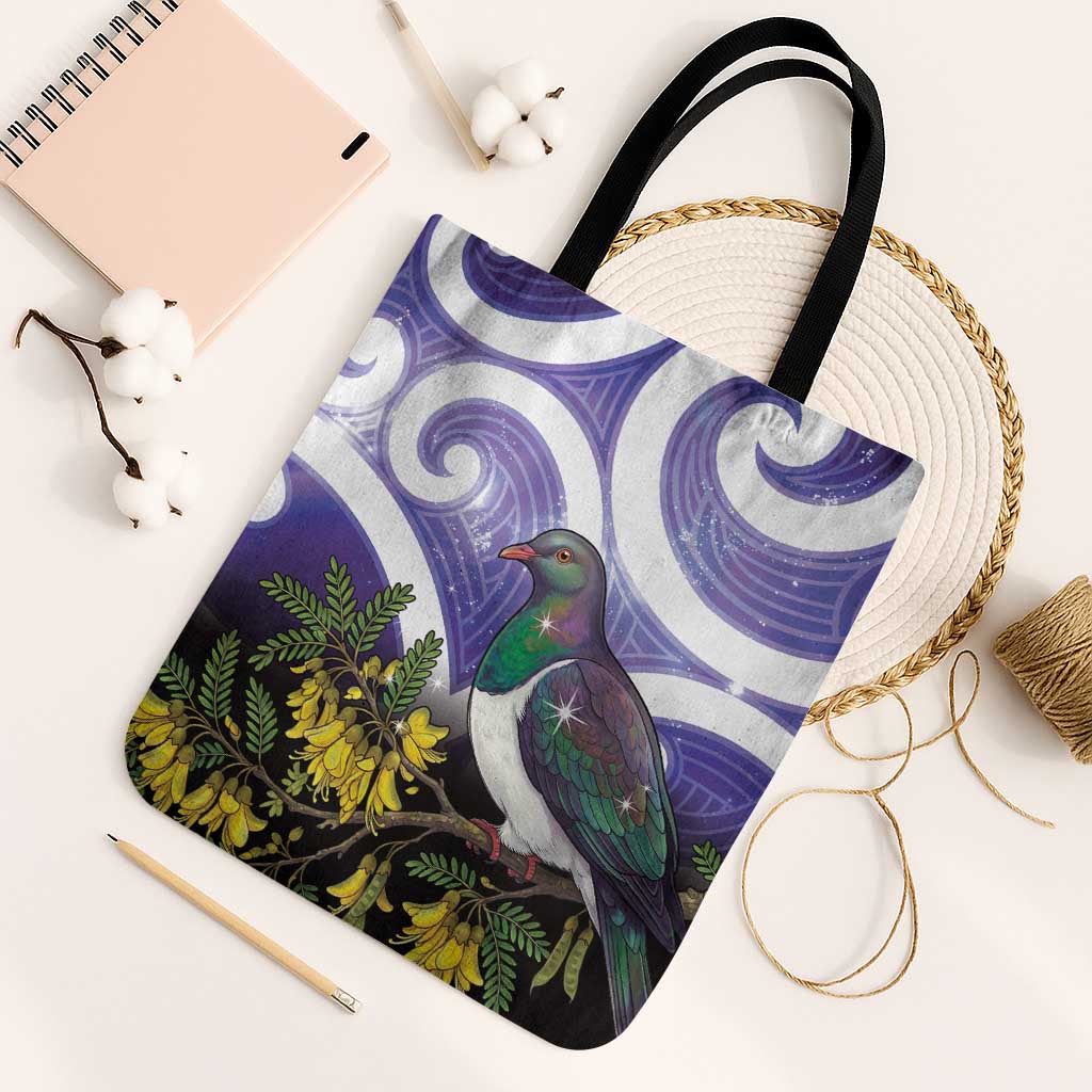 Kekeru New Zealand Matariki Tote Bag Kukupa Kowhai Maori New Year Purple Version LT14 Black Strap One Size Purple - Polynesian Pride